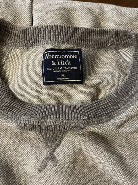 Abercrombie & Fitch Mens Sweater Sz M Cotten Pull Over Light Gray