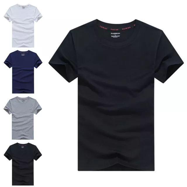 Premium Quality Mens Cotton Solid Color T Shirt O Neck Short Sleeve Top