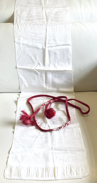 Sciarpa vintage giapponese avorio seta crepe obige e lampone Obijime set 4 kimono