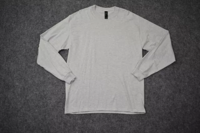 Hanes Beefy Shirt Adult Large Gray Blank Cotton Long Sleeve Casual Crew Neck Men