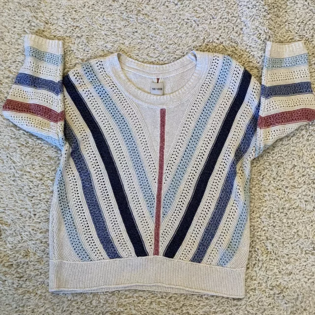 Nic + Zoe Multicolor Striped Open Knit Crocheted Sweater Womens Size XS