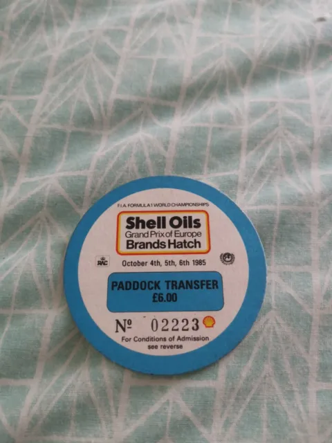 Shell Oils GRAN PREMIO MARCHI EUROPEI PORTELLO 1985 pass trasferimento paddock