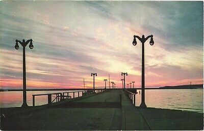 Sunset Over Little Traverse Bay, Harbor And Pier, Petoskey, Michigan Postcard