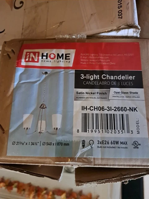 3-Light Pendant Light, white Glass globes Chandelier Light Fixture New Open Box