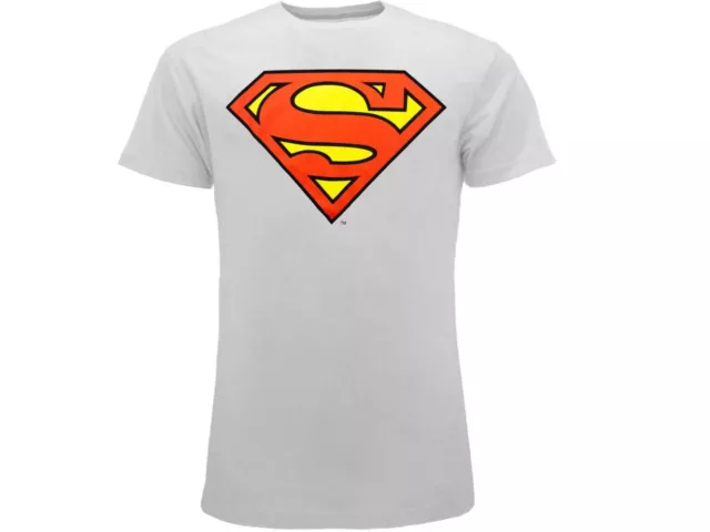 T SHIRT SUPERMAN LOGO ORIGINALE Bimbo Adulto Maglia Maglietta 100% Cotone BIANCA