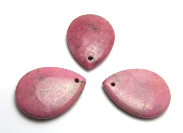 THREE (3) RHODONITE 30x40mm Teardrop Pendant Beads