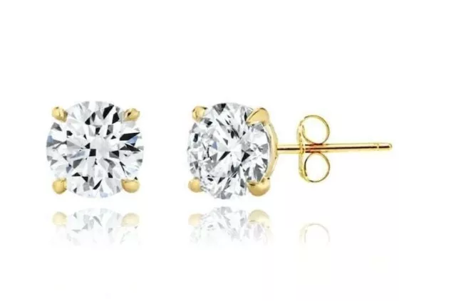 2Ct Round Cut Lab-Created Diamond Women's Engagement Stud 14K Yellow Gold Finish