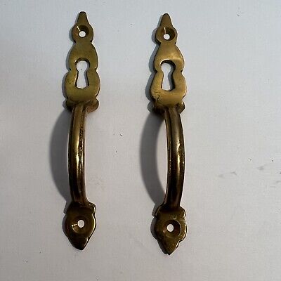 2 Vertical Cast Solid Brass Escutcheons w/attaching hardware New Old Stock 50’s