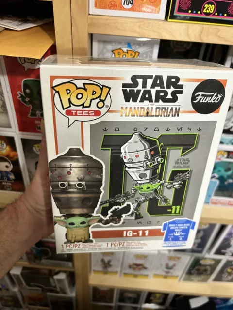 Funko POP Star Wars The Mandalorian Child POP + Tee IG-11 Sealed GameStop LARGE