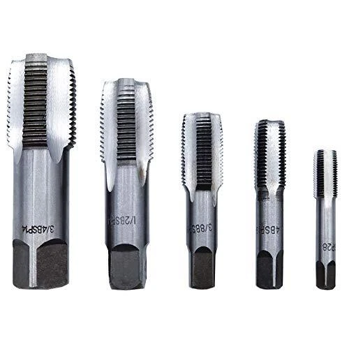 5PCS BSP Pipe Tap Set,Bearing Steel Threading Taps Tool for clean/re-thread