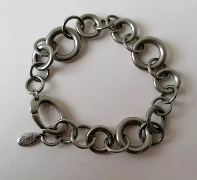 FOSSIL Oval Link Bracelet Silver Tone Stainless Steel Kitsch Stack Unisex Retro