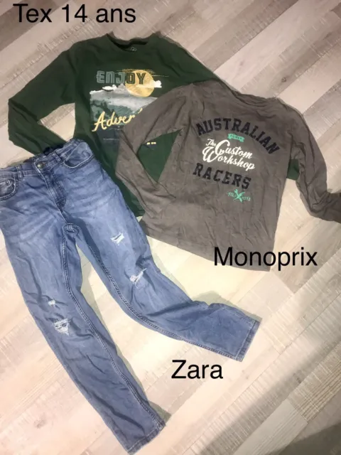 Monoprix Zara Tex 14 Ans GARÇON: 2 Shirts + Jean Aspect Used Hiver TBE