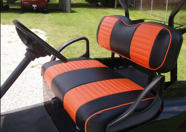 2PCS Golf Cart Seat Cover Orange Black For EZGO Valor, TXT 2014-2022, Staple On