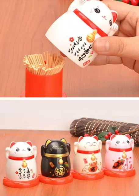 Toothpick Holder box Maneki Neko Welcome Lucky Feng shui Fortune Cat