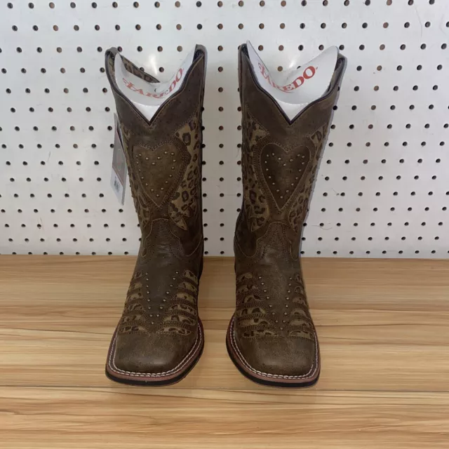 Laredo Women's Stella Leopard Print Inlay Boot Brown size 9.5 NWT