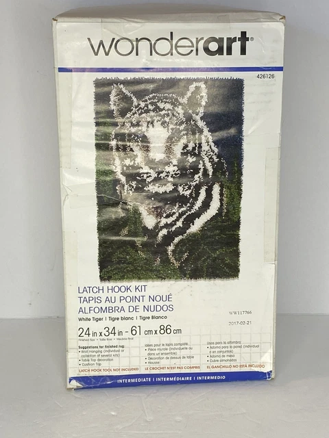 Nuevo/Caja Abierta WonderArt Kit de Gancho de Cierre Intermedio 24""x34"" Tigre Blanco #426126