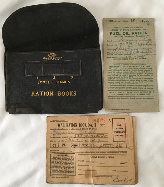 ORIGINAL WW2 WAR Ration Book, Fuel Oil Ration (NYC) in Leather Holder