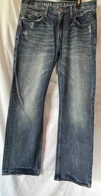 American Eagle 32/32 Low Rise Boot Cut Men’s Distressed Dark Wash