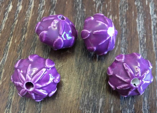 Vintage Purple Glazed Ceramic Bold Focal Etruscan Textured Bead Lot