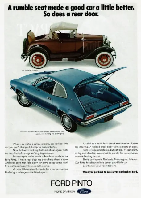 1972 Vintage Print Ad Ford Pinto Runabout A rumble seat made a good car Model A