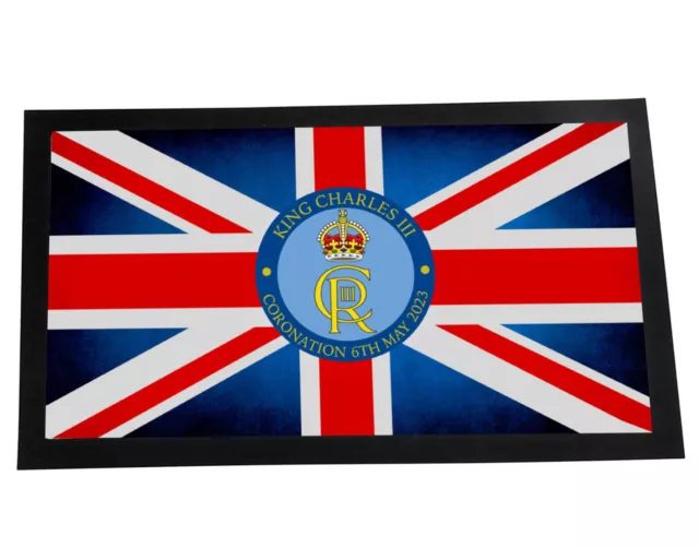 King Charles III Coronation Bar Runner, Royal Souvenir Union Jack bar mat