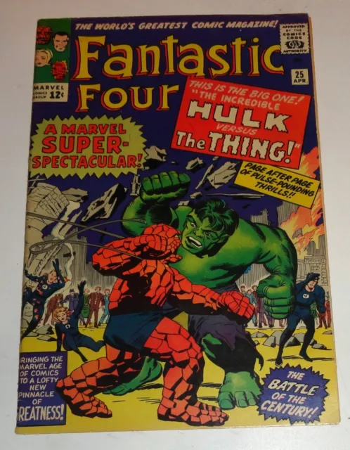 Fantastic Four #25 Key Issue Hulk Vs Thing Kirby Classic Glossy 7.5/8.0 1964
