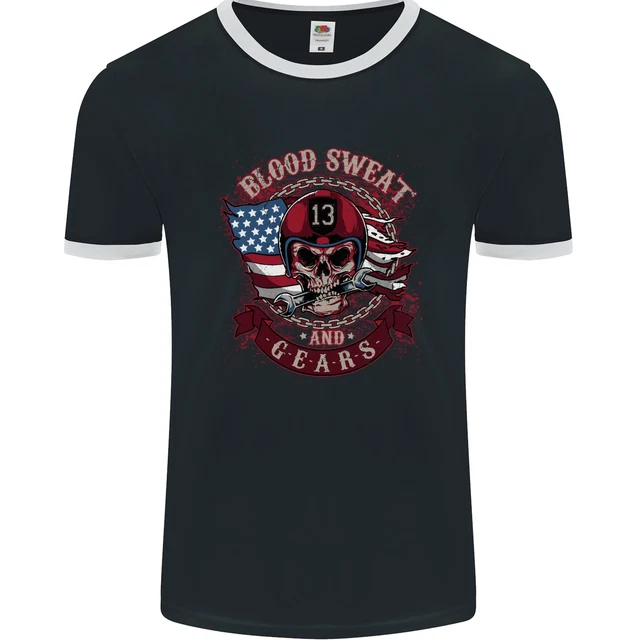 Sweat and Gears Motorcycle Motorbike Biker Mens Ringer T-Shirt FotL