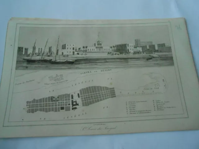 Gravure 1845 - Afrique Senegambie  St Louis du Sénégal