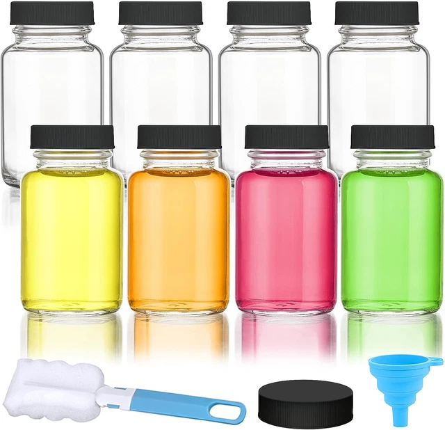 Glass Juice Shot Bottles with Black Caps - 8Pcs 3.5Oz Clear Reusable Containers