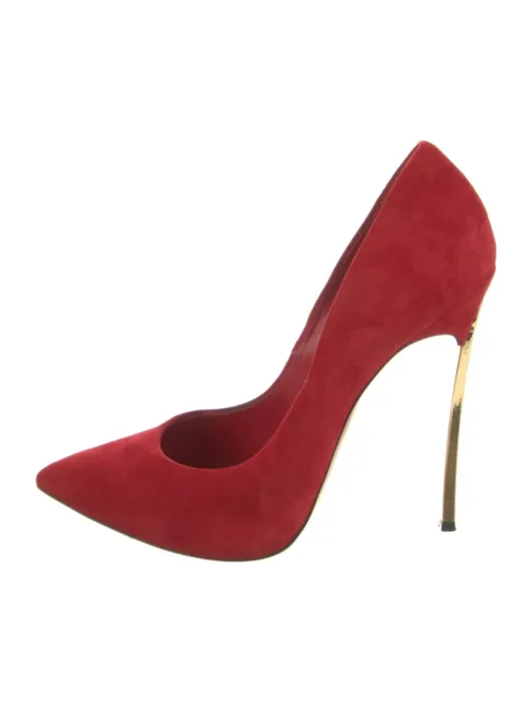 CASADEI Red Suede Pumps Blade Heels Size 10 Very Good Condition with Box