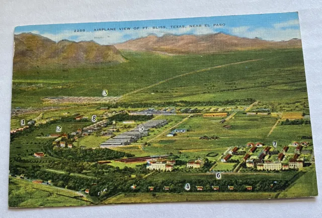 Vintage Linen Postcard ~ Airplane View of Fort Bliss ~ El Paso Texas
