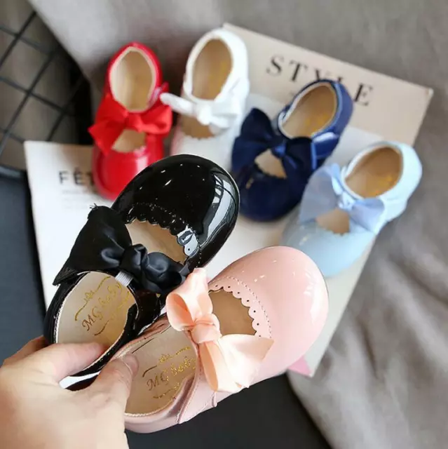 Kids Baby Infants Girls Bow Spanish Flat Wedding Party Patent Toddler Shoes4-8