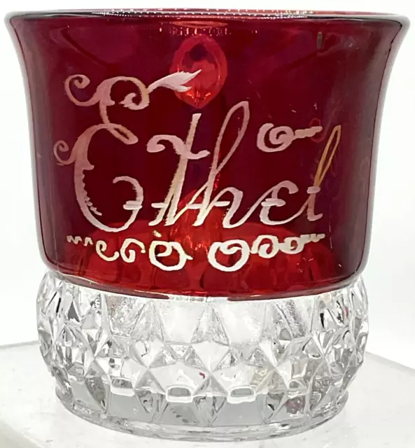 Antique 3” Ruby Red Flash Pressed Glass Ethel 1910 Souvenir EAPG