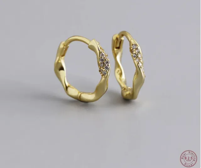Alexis Bittar STYLE Earrings Hoop Textured Hammered 14k Gold Plated CZ Crystal