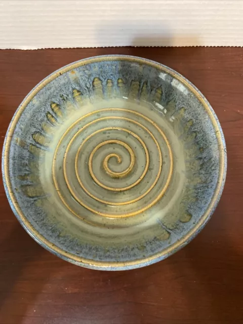Studio Art Pottery Drip Glaze Blue Hand Thrown Vintage Bowl Kings Pottery, NC