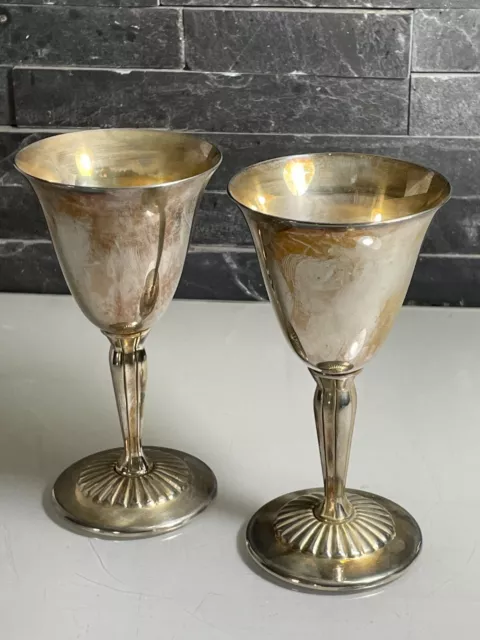 Pair Of Vintage English Silver Plated Wine Goblets