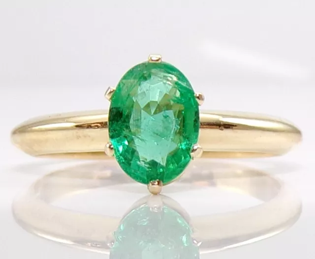 14K Yellow Gold 0.75ct Oval Cut Natural Green Emerald Solitaire Ring Size 6 LNC2