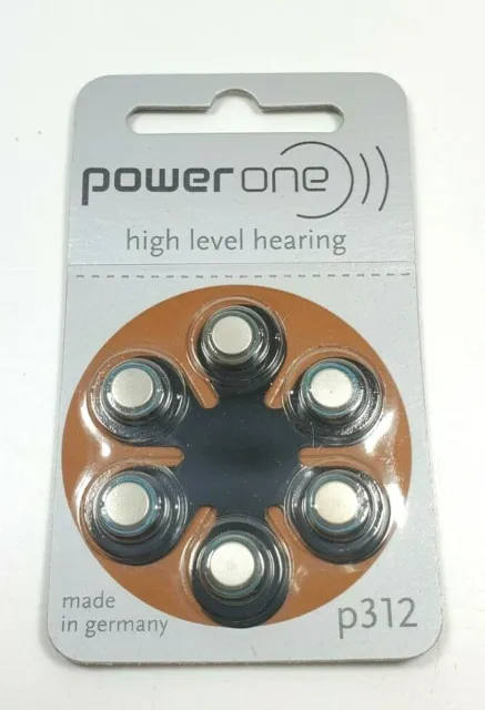 Paquete de 6 baterías de audífono de alto nivel Power-One p312 zinc-aire PR41/p312 1,4 V