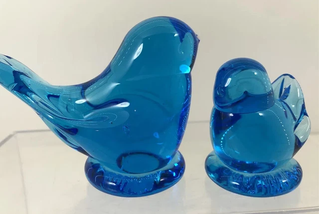 Bluebirds Of Happiness Leo Ward Art Glass Figurines 2 Collectible Birds Vintage