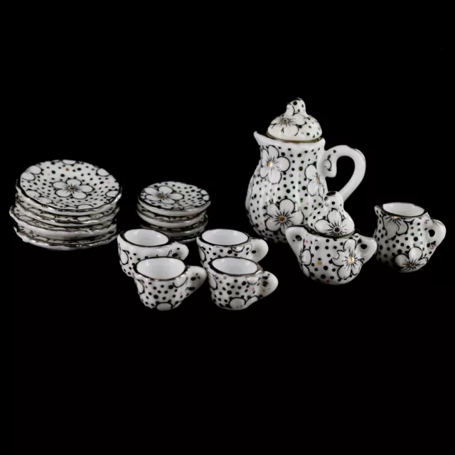 1:12 Dolls House Miniature 15pcs Dining Ware Daisy Porcelain Tea Coffee Set