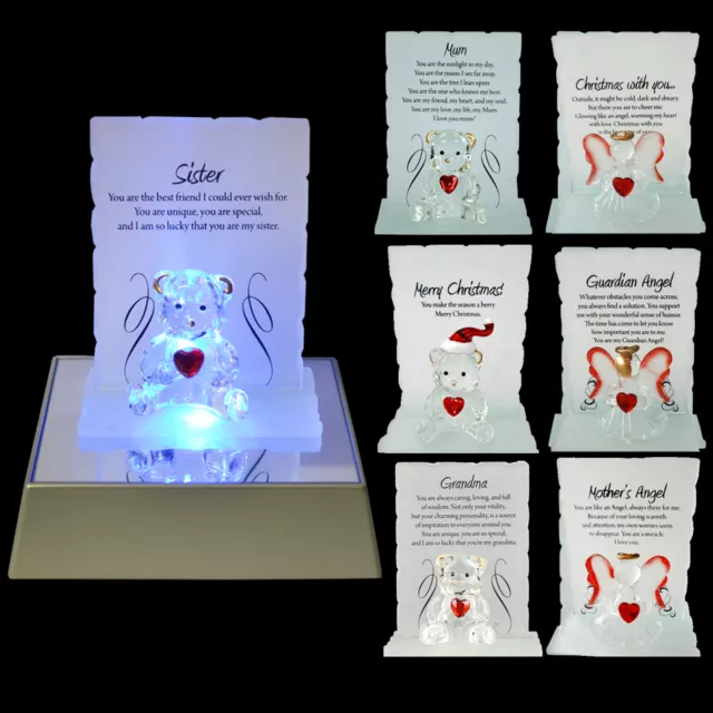 New Glass Crystal Ornaments Bear Gift Set Poem Poetic Writing Message Angel Xmas