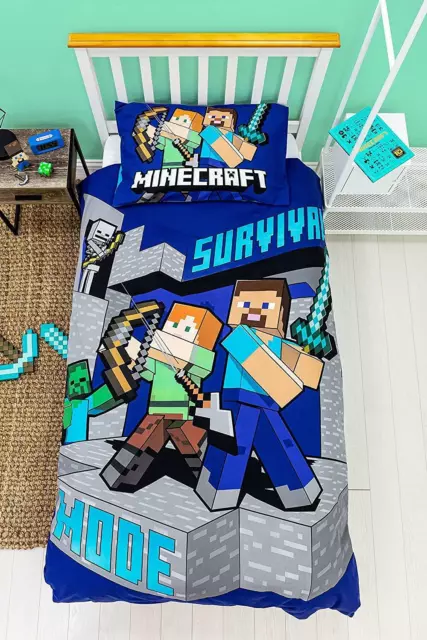 Minecraft Survive Copripiumone singolo set biancheria da letto reversibile Alex Steve Creeper 2