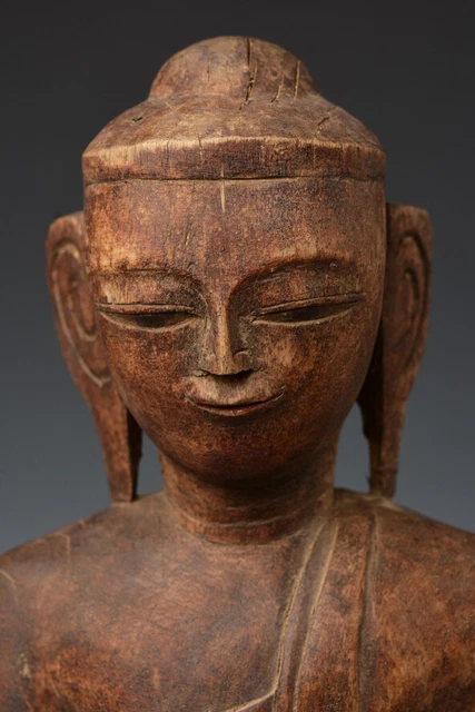 18th Century, Shan, Antique Burmese Wooden Seated Buddha 2