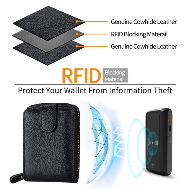 Men Women Wallet Genuine Leather RFID Zip Around Bifold Credit Card Holder Purse 15
