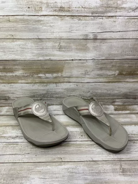 Fitflop Walkstar Women's Thong Sandals Silver Toning Walking Flip Flops Size 8