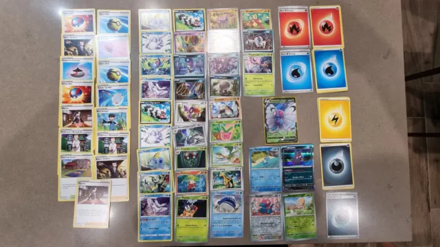 70 Pokemon Cards Bulk Lot - 1 V, 1 Holo, 3 x Rev, 45 x Basic/Trainer, 20 Energy