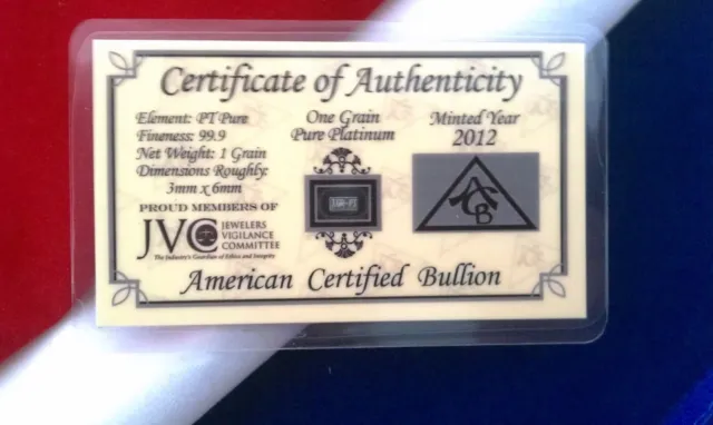 (25 PACK) ACB Platinum SOLID BULLION MINTED 1GRAIN BAR 999 Pure W/ Certificate +