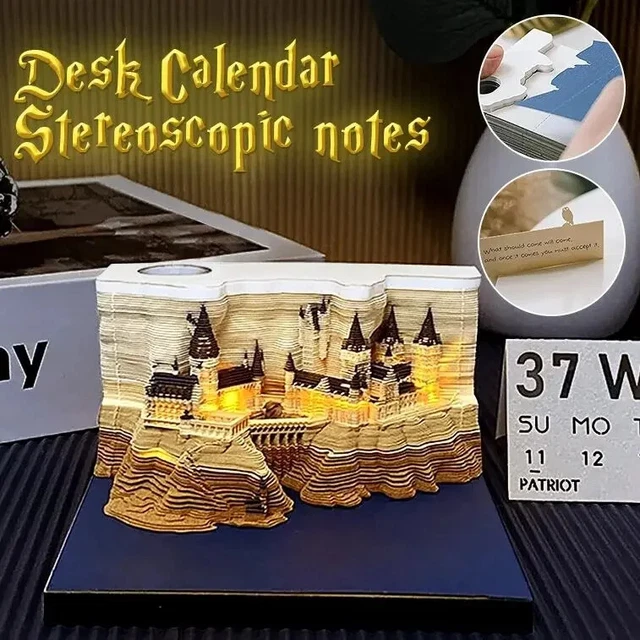 2024 CALENDAR MEMO Pad 3D Magic Castle Notepad DIY Note with Light