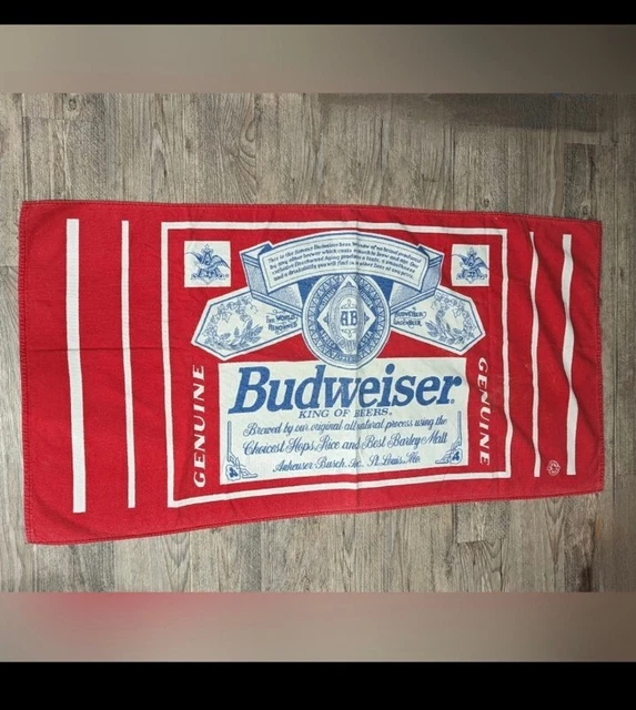 Vintage 90s Budweiser Beer Label Beach Towel Anheuser Busch Red White Blue