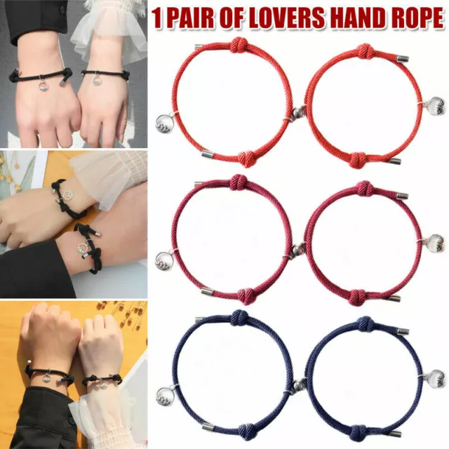 Attract Couple Bracelets Magnetic Buckle Adjustable Braid Rope Bracelet Gifts AU